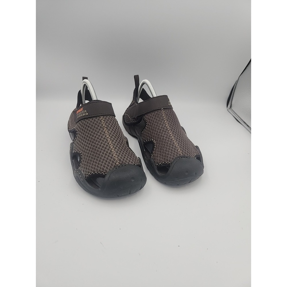 Crocs Swiftwater Deck Sandals Men's Sz 7 Brown Mesh Wave Slip-on Water 15041